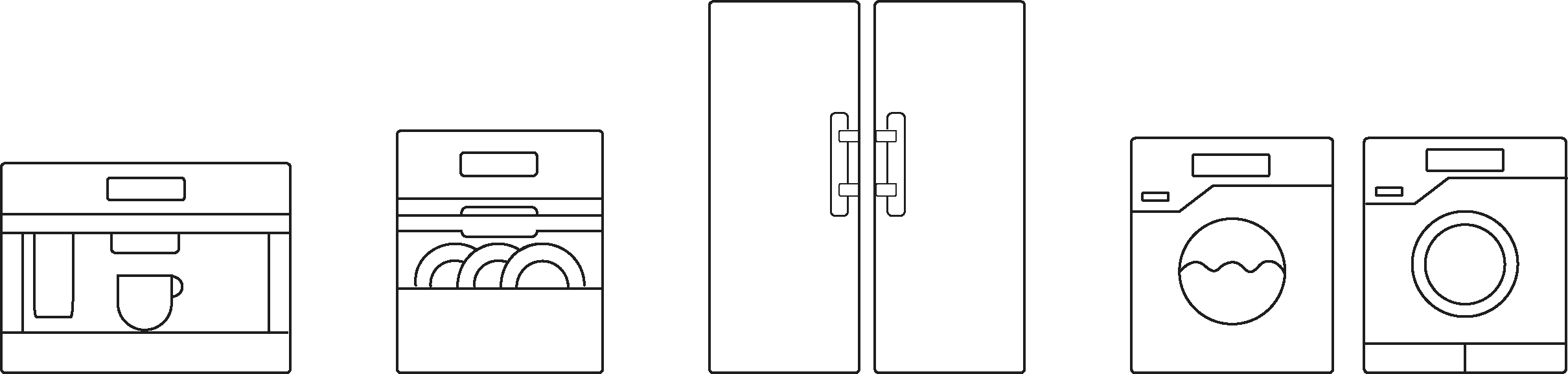 Dishwasher, refrigerator, coffee machine and washer/dryer icons