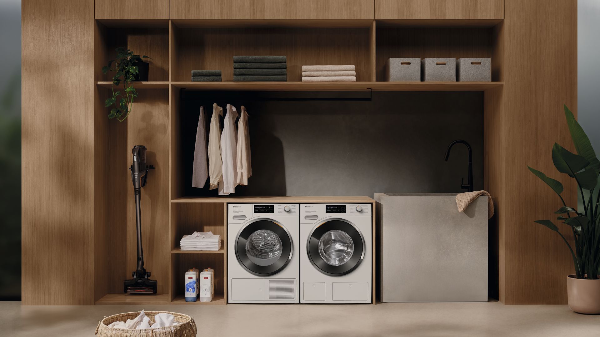 Miele washer and dryer in a laundry room